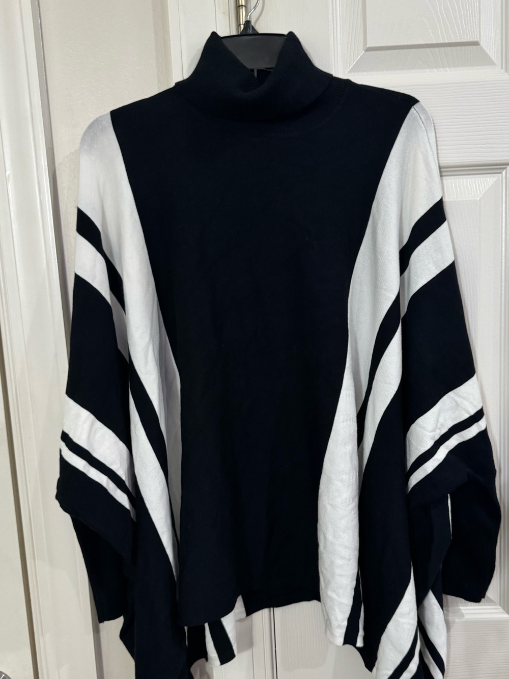 Alfani Black and White Turtleneck Poncho Sweater